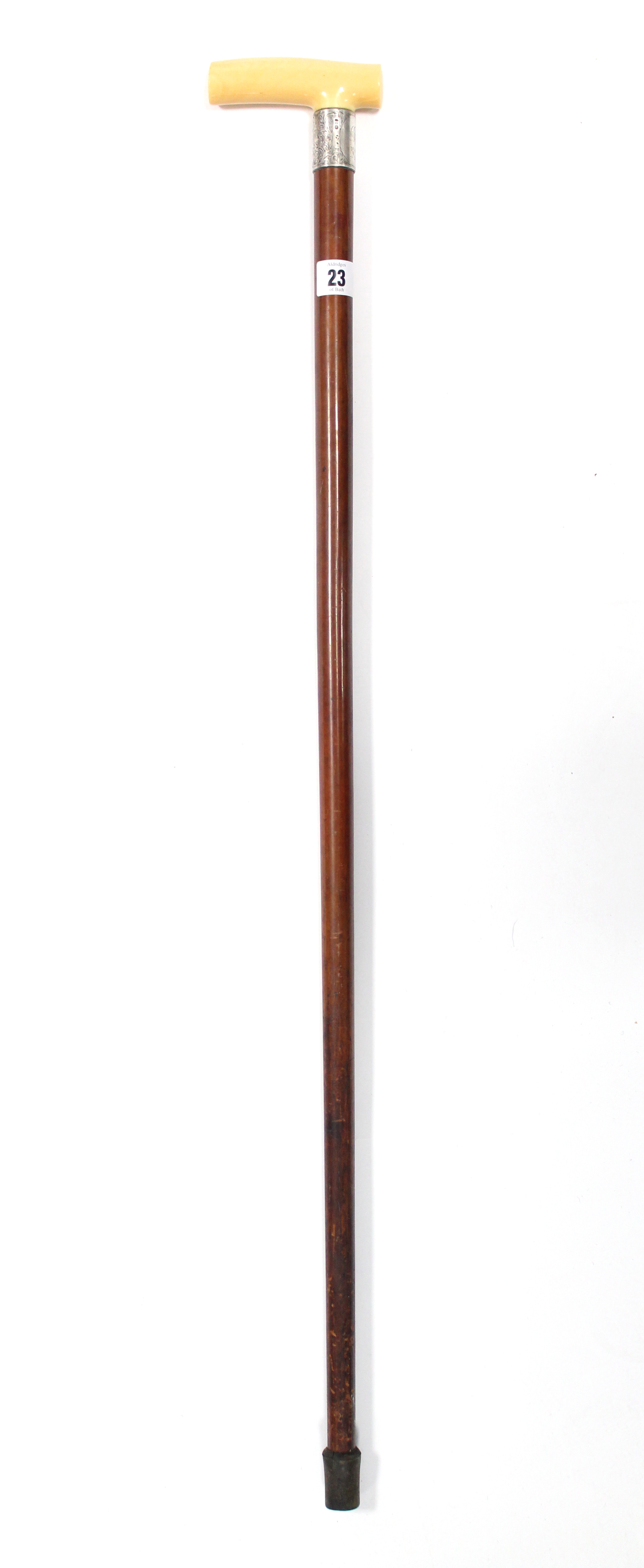 A late Victorian gents walking cane with ivory handle, & with silver collar inscribed “1st PRIZE - Image 4 of 4