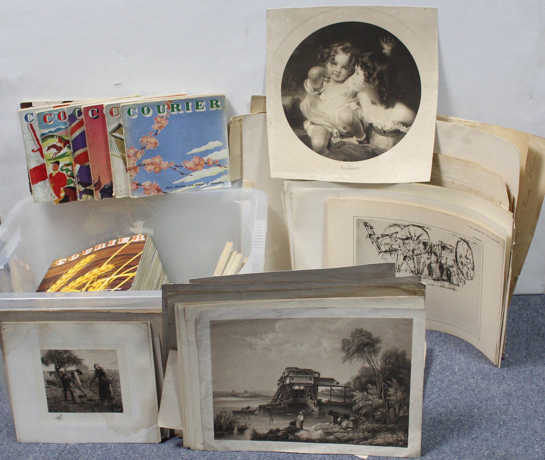 A collection of loose prints; together with numerous volumes “Courier” magazine