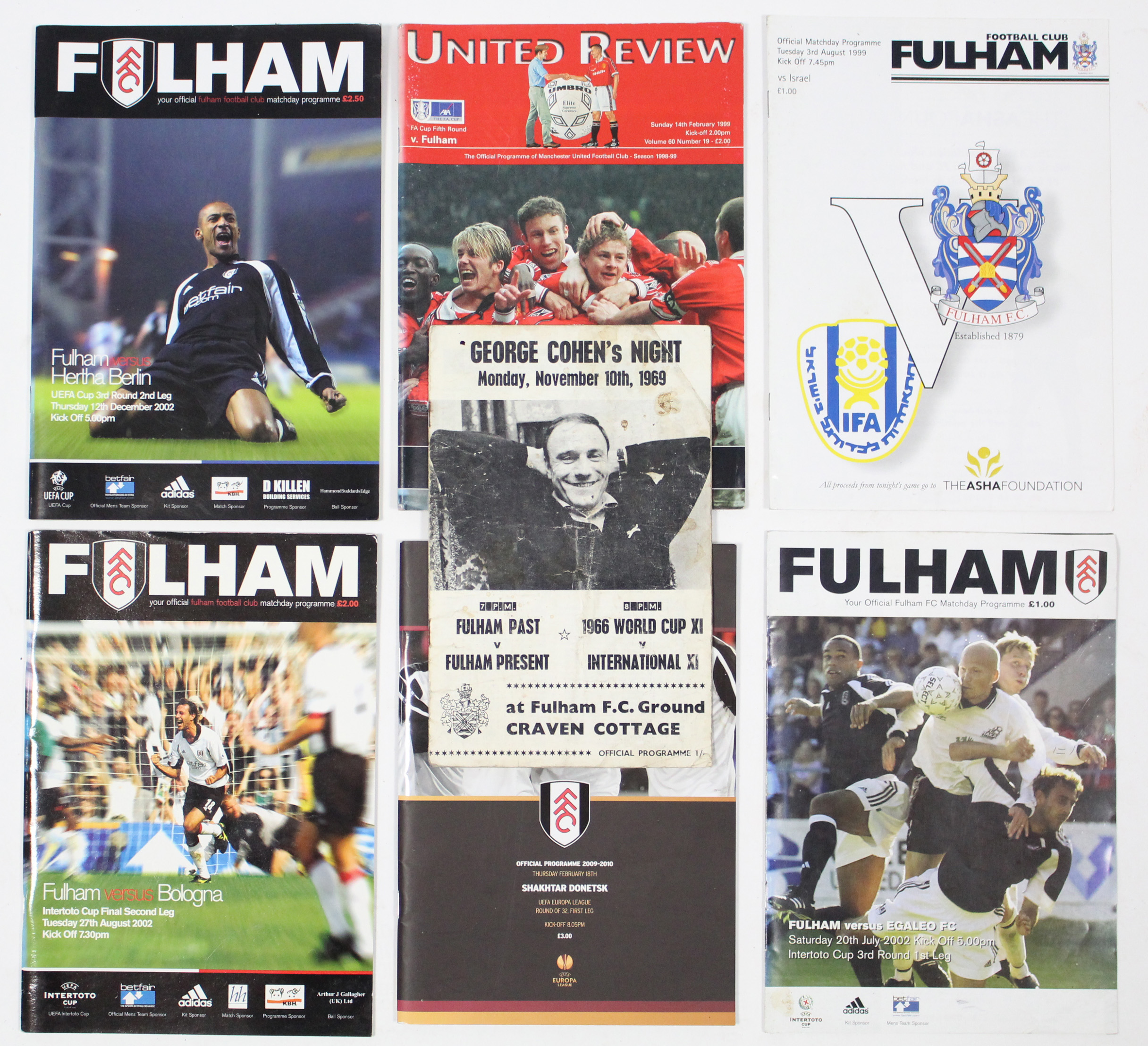 A 1969 football programme “George Cohen’s Night”; together with six various Fulham football