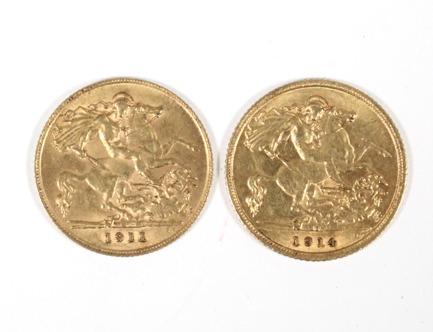 Two George V Half-Sovereigns; 1914 (Sydney Mint), & 1911.