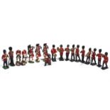 Seven painted lead Scottish military bandsmen figures, unboxed; & thirteen various painted lead
