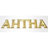 Five large gilded-metal letters “A” (x2), “H” (x2), & “T”, each 14½” high.