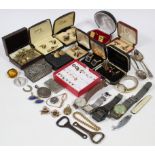 Five gent’s wristwatches; a pair of silver teaspoons; various pairs of cuff-links, etc.