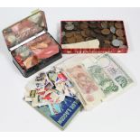 A quantity of British coin s & banknotes; a quantity of foreign coins; & a small quantity of loose