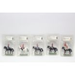 Five Britains figures “Blues & Royals Mounted” (x3) “Life Guard Trumpeter Mounted”, & “Life Guard