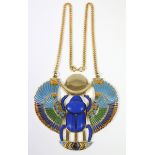 A reproduction enamelled gilt-metal scarab pendant by Thomas Fattorini of Birmingham from the 1972