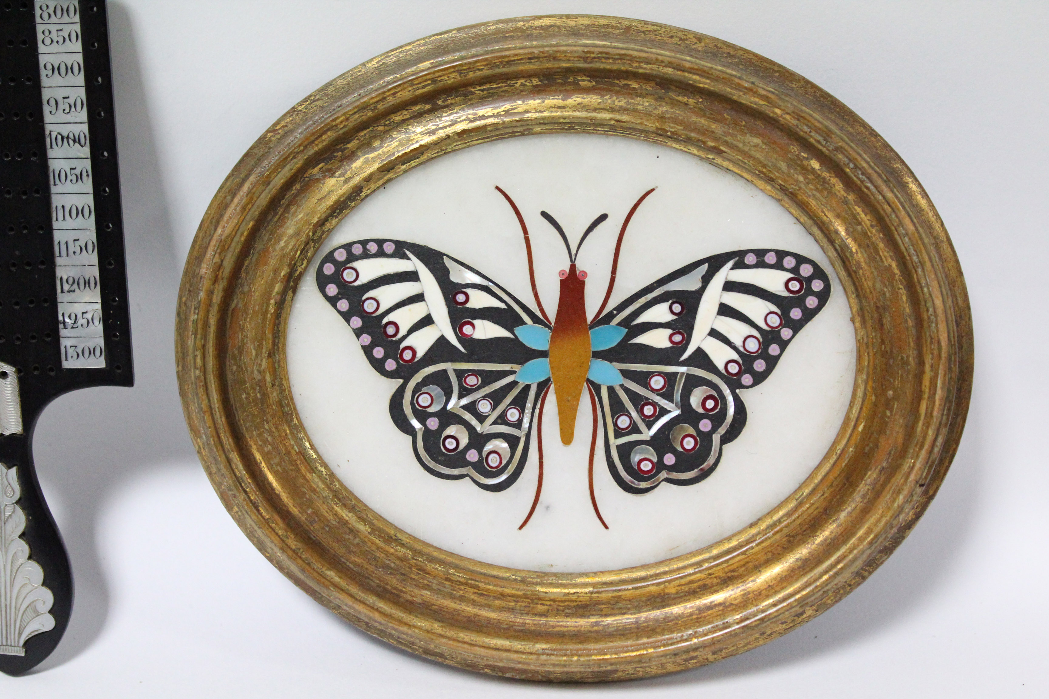 A 19th century ebonised games score marker inlaid in mother-of-pearl with scores from 250 to 1300 in - Image 2 of 2