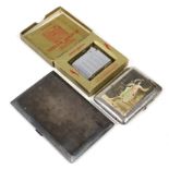 An Edwardian silver engine-turned cigarette case, 5” x 3¼” Birmingham 1938; a plated cigarette case;