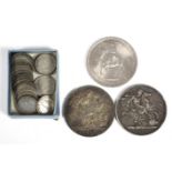 A Victorian Jubilee crown, 1889; another Victorian crown, 1900; three Victorian silver 3d coins;