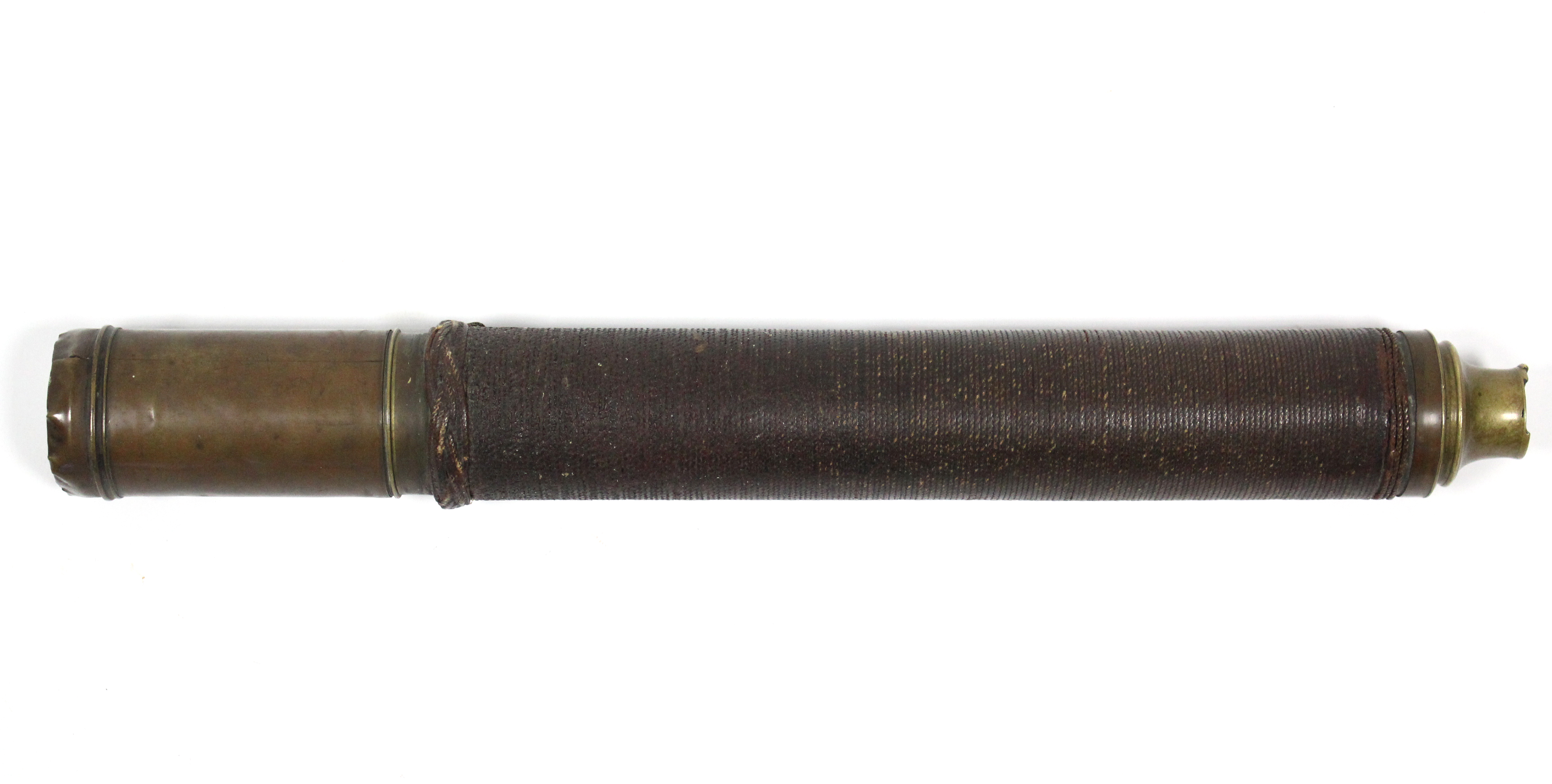 A 19TH CENTURY BRASS ONE-DRAWER NAVAL TELESCOPE with engraved inscription, “Presented to William