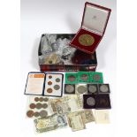 Various British & foreign coins, commemorative coins, banknotes, etc.