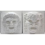 A pair of white-finish composition rectangular wall plaques with neo classical male bust design in