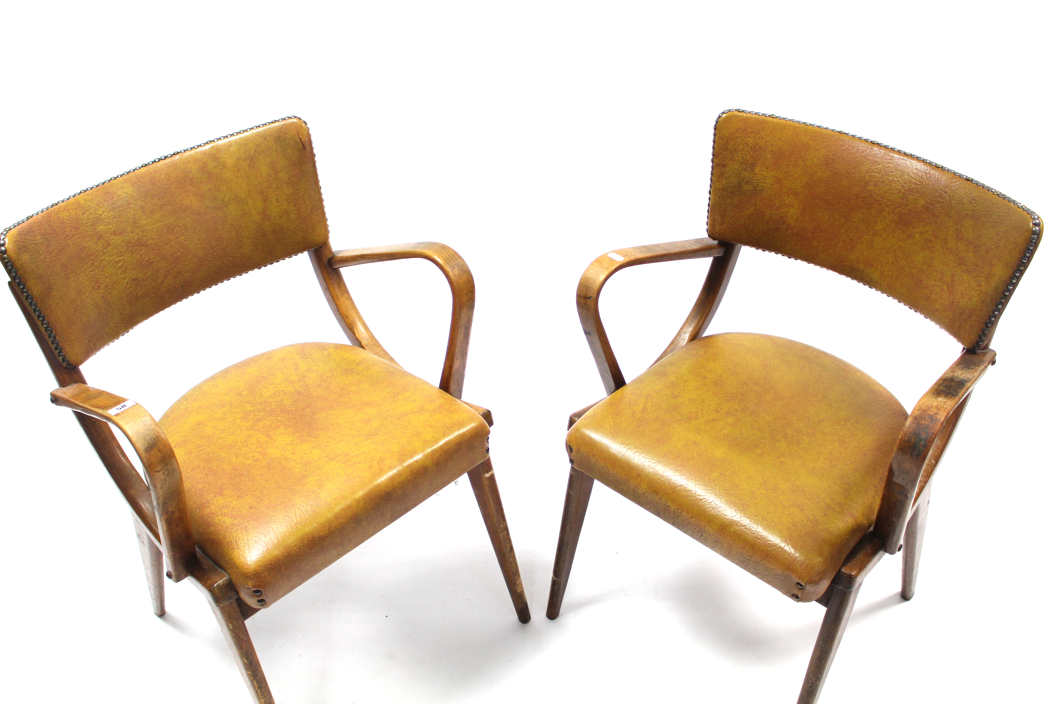 A pair of retro-style 'Benchairs' with padded seats & backs upholstered tan leatherette, & on - Image 3 of 4