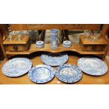 A pair of 19th century Wedgwood blue & white china side plates with oriental vase design to centre