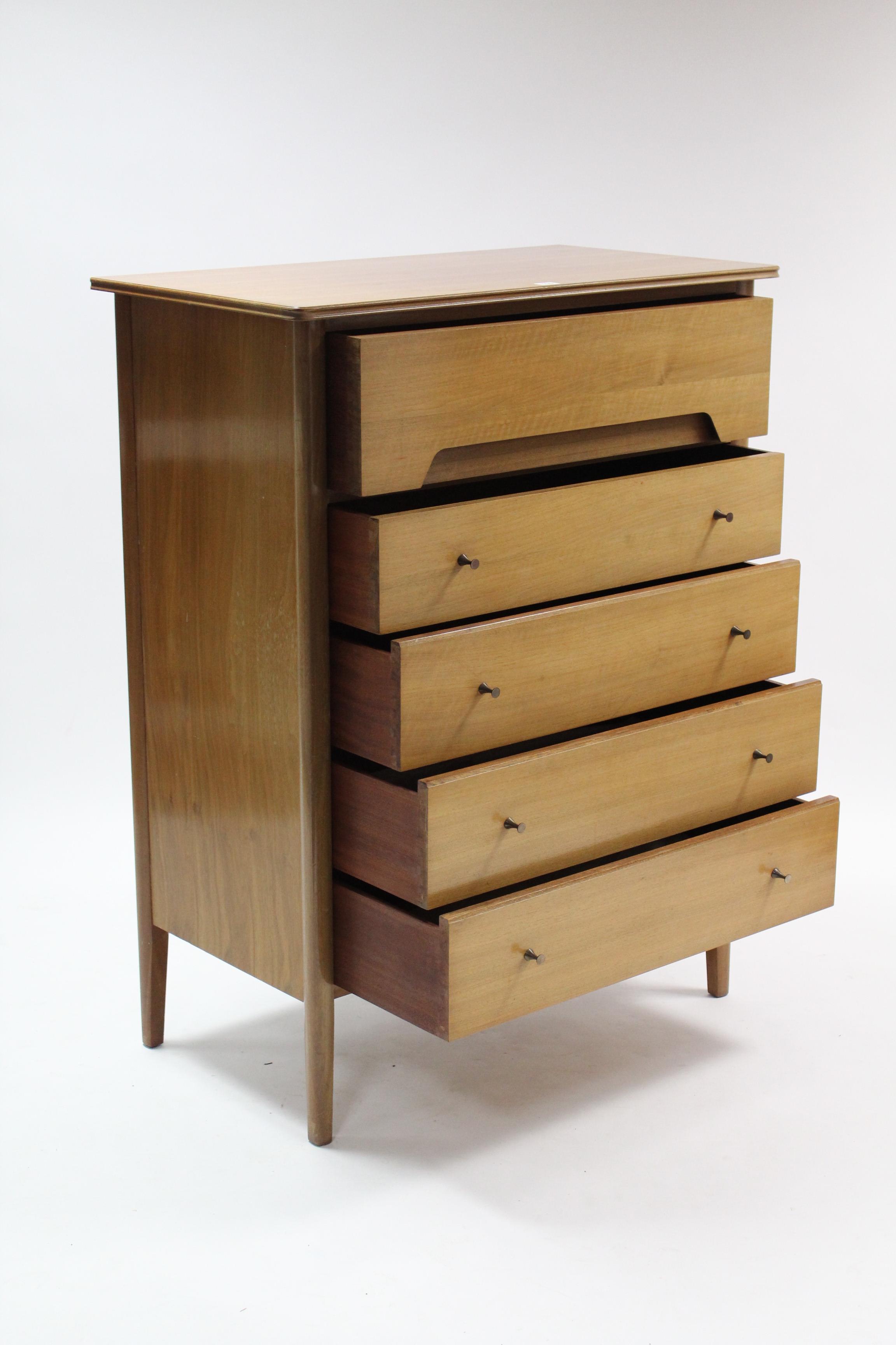 A mid-20th century mahogany-finish upright chest, fitted five long graduated drawers, 35¼” wide x - Image 2 of 2