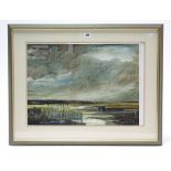 A large watercolour painting by Ralph Scott, of a wetlands scene, signed, 16” x 22½”, in glazed