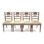 A set of four late Victorian inlaid rosewood spindle-back occasional chairs with padded seats, &