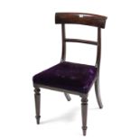 A 19th century mahogany bow-front dining chair with padded seat, & on octagonal tapered legs;