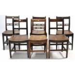 A matched set of six cottage rail-back dining chairs with hard seats, & on square legs with plain