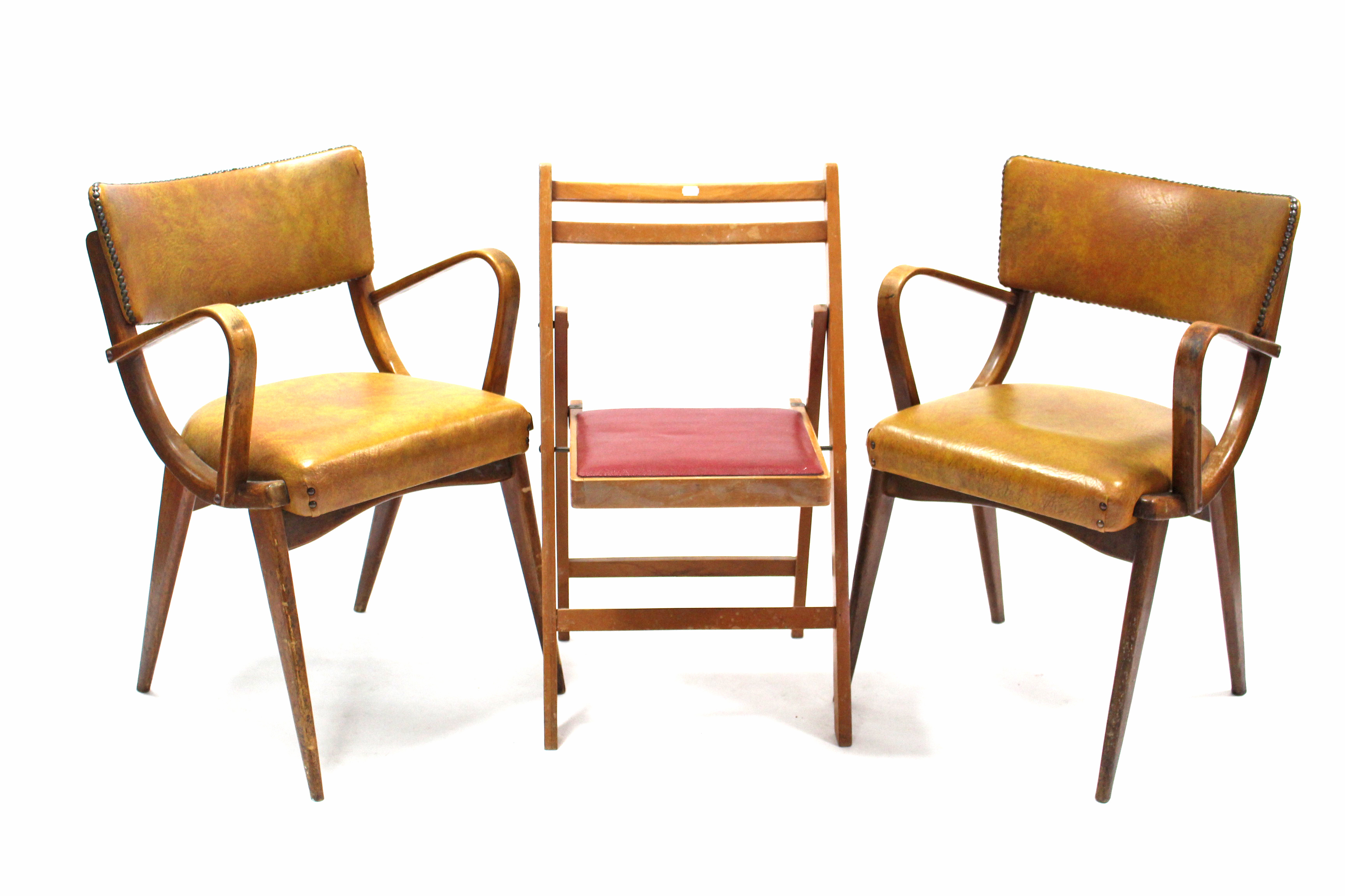 A pair of retro-style 'Benchairs' with padded seats & backs upholstered tan leatherette, & on - Image 2 of 4