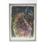 A limited edition coloured print after David Kusler depicting a peacock (Ltd Ed. no. 10175) 39¾” x