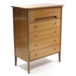 A mid-20th century mahogany-finish upright chest, fitted five long graduated drawers, 35¼” wide x