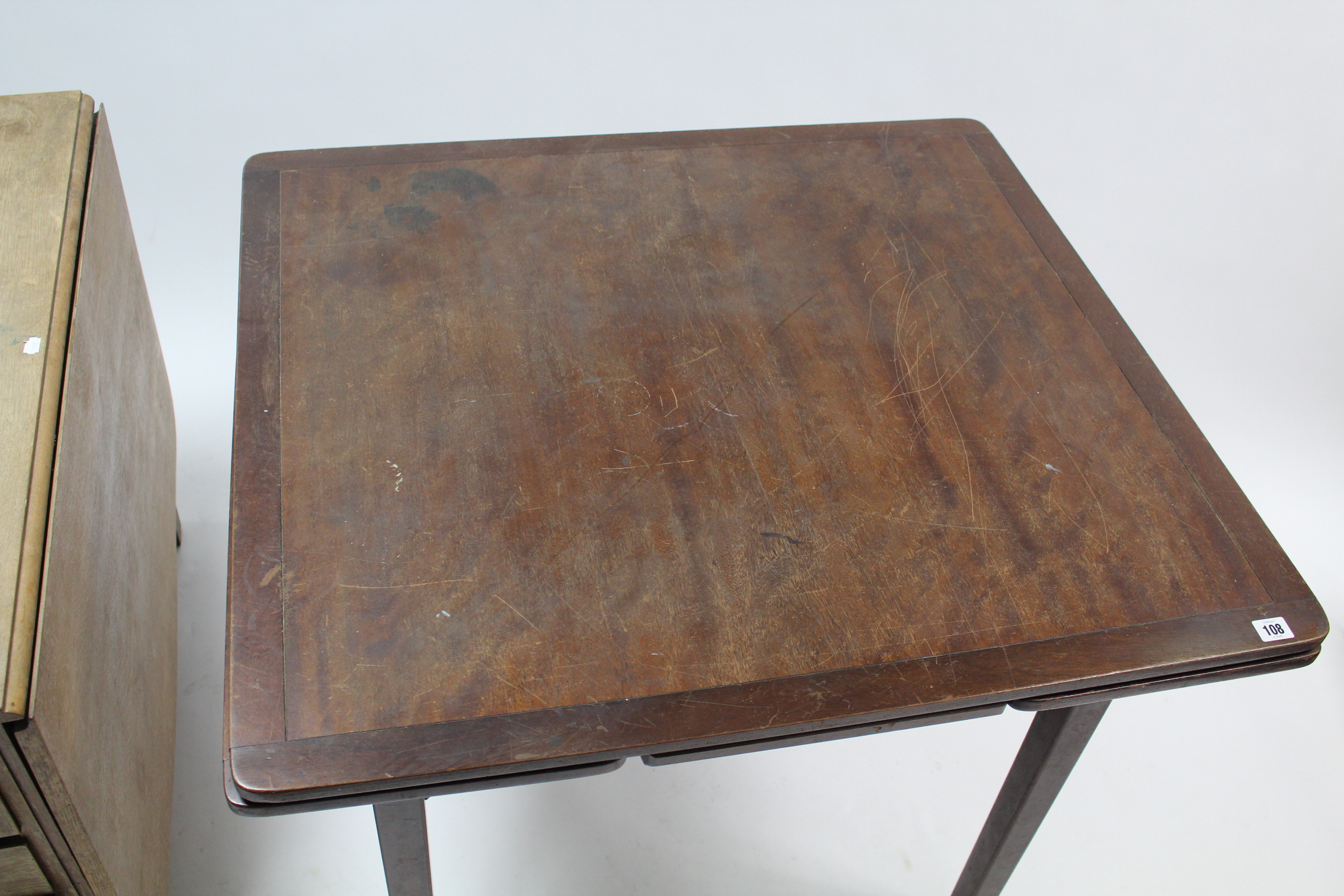 A mid-20th century mahogany draw-leaf dining table on square tapered legs with diagonal stretcher, - Image 4 of 5