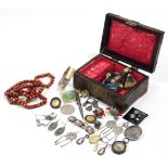 Various items of costume jewellery; a propelling pencil; a pocket compass, etc.