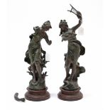 A pair of 19th century bronzed speltre figures after L. Moreau titled: “Le Rythme le la Vague” & “