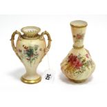 Two 19th/early 20th century Royal Worcester porcelain vases, each with painted floral decoration,