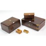 A 19th century brass-mounted rosewood writing slope, 13¾” wide; together with two trinket boxes; &