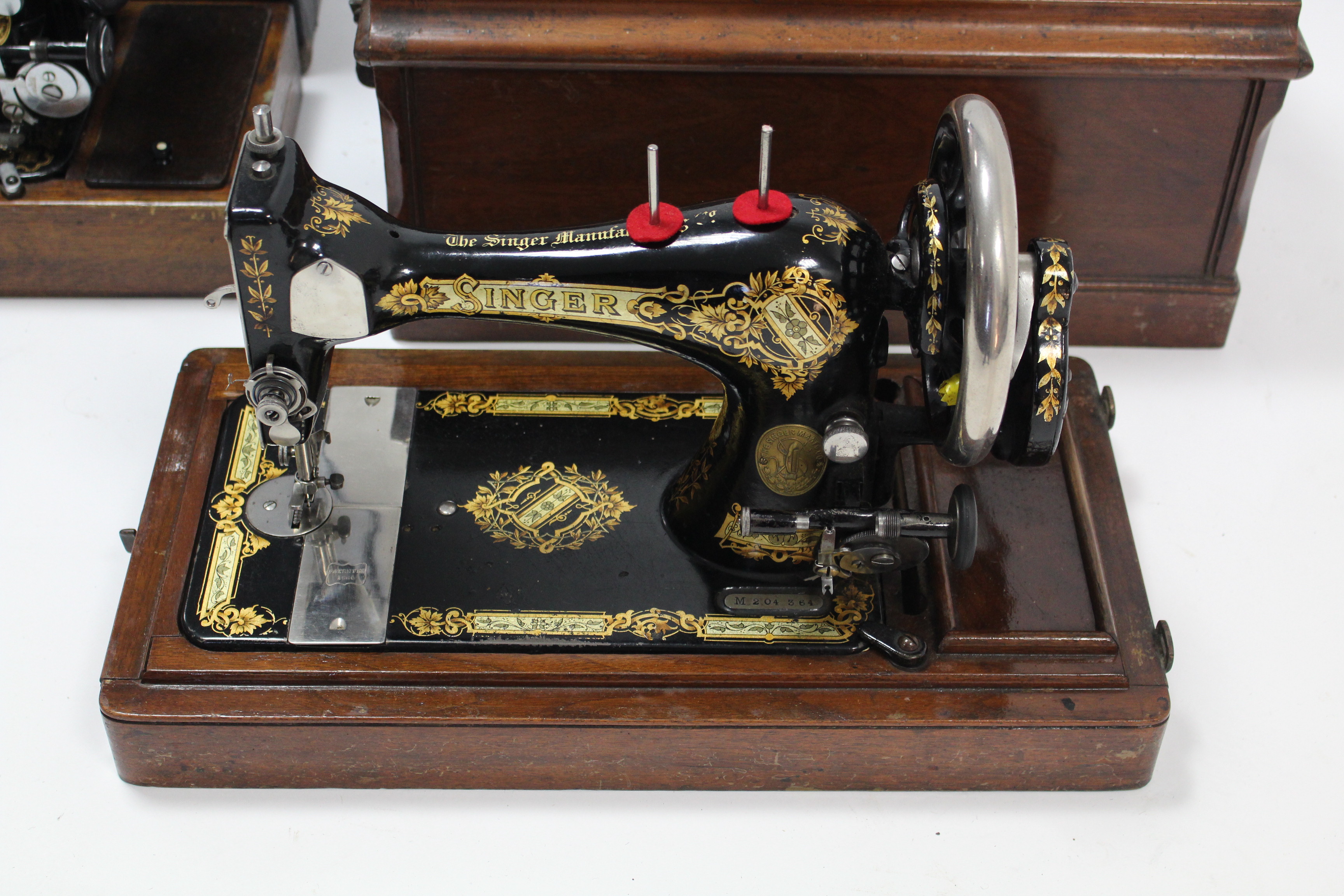 A Singer hand-sewing machine; & a ditto electric sewing machine, each with case. - Image 3 of 4