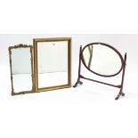 Two gilt frame rectangular wall mirrors 28” x 21¼”, & 24” x 12”; & a mahogany oval swing toilet