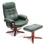 A dark green leather reclining & swivel armchair on five bentwood splay legs; & a ditto