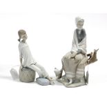 Two Lladro porcelain female figures, 10½”, & 7¾” high.