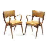 A pair of retro-style 'Benchairs' with padded seats & backs upholstered tan leatherette, & on