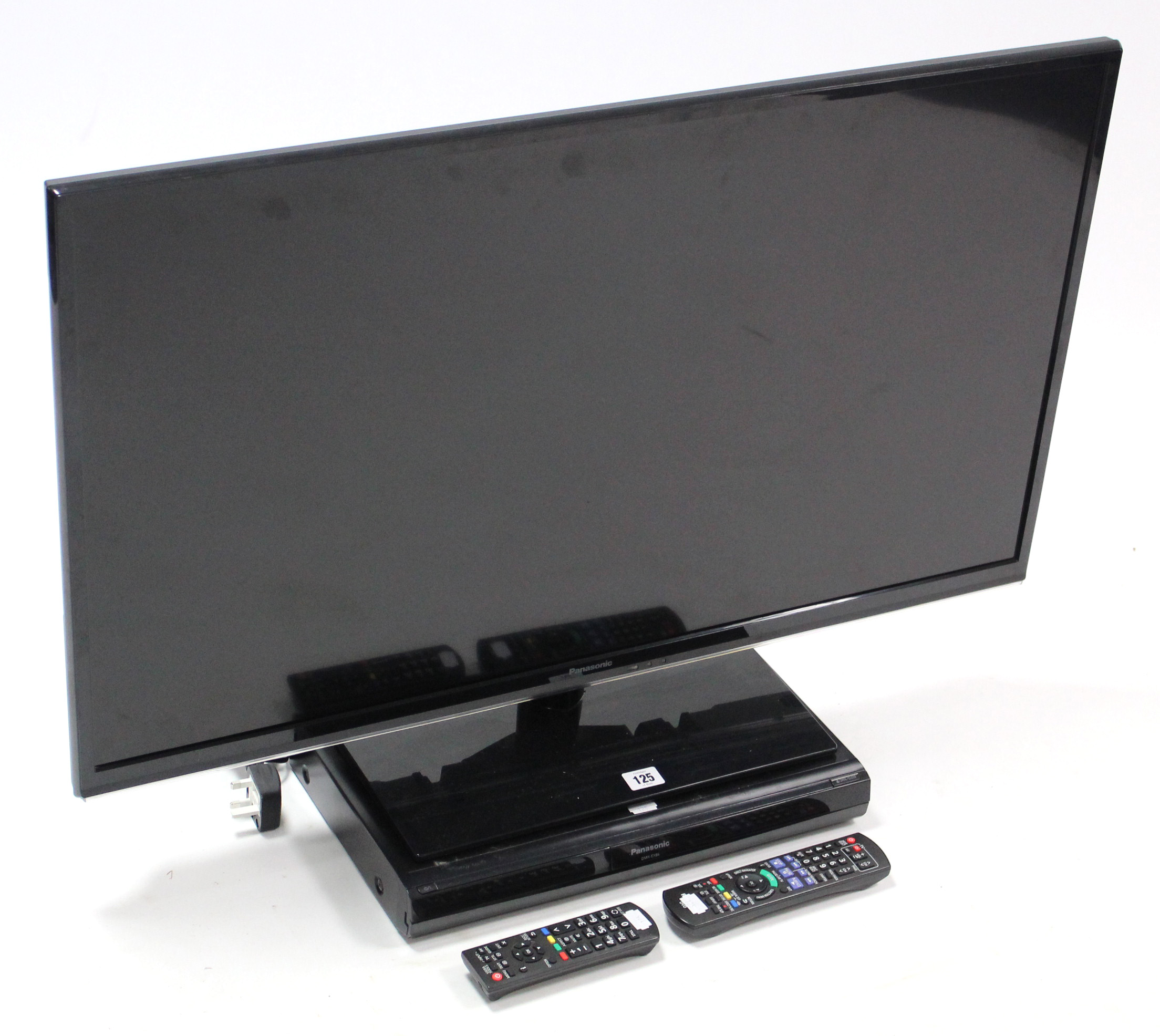 A Panasonic 38” LED television; & a ditto DVD player, each with remote control.