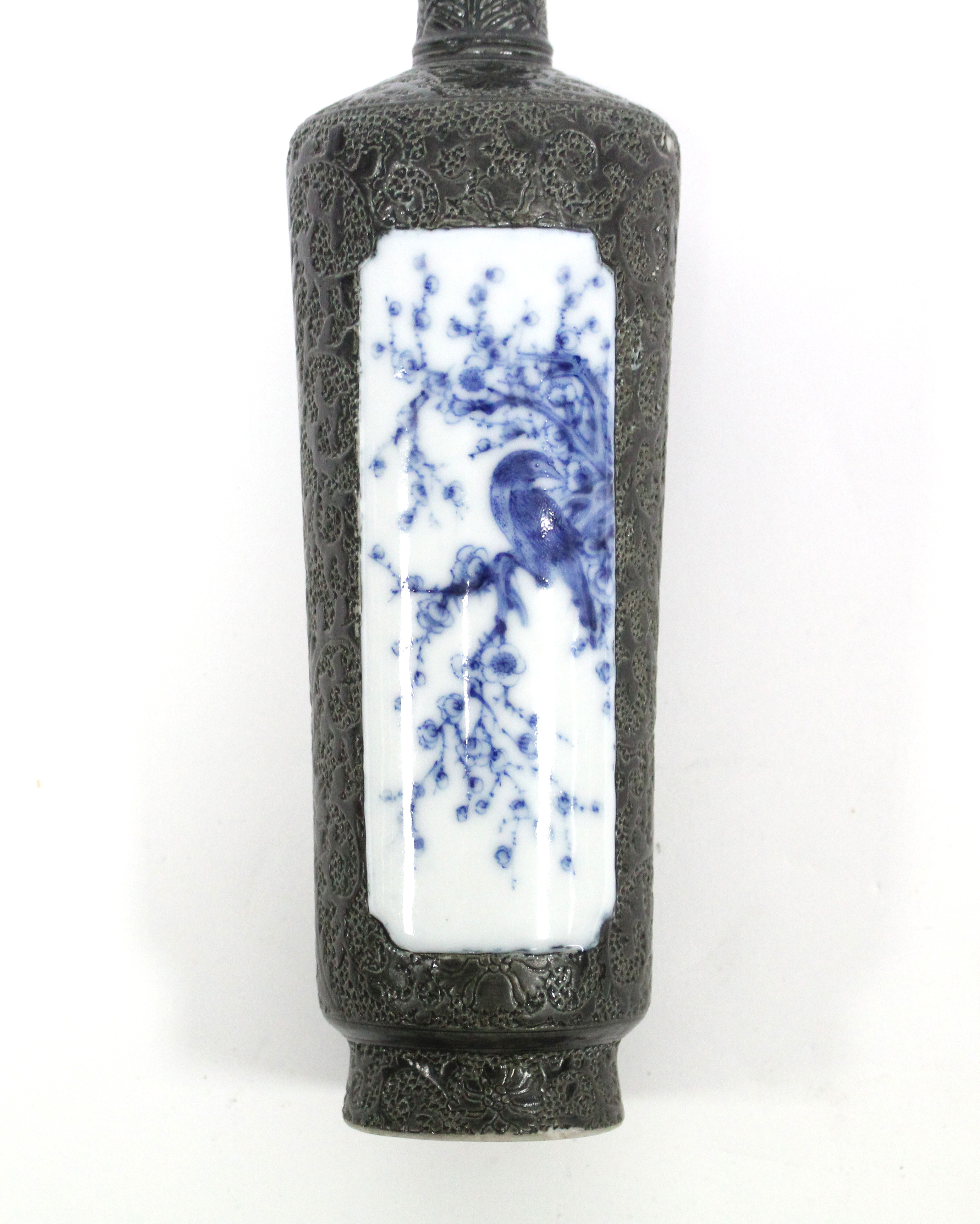 A Chinese porcelain cylindrical vase of slender tapered form with narrow neck, a blue & white - Image 2 of 6