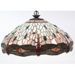 A Tiffany-style ceiling light shade with dragonfly design; 20” diam.