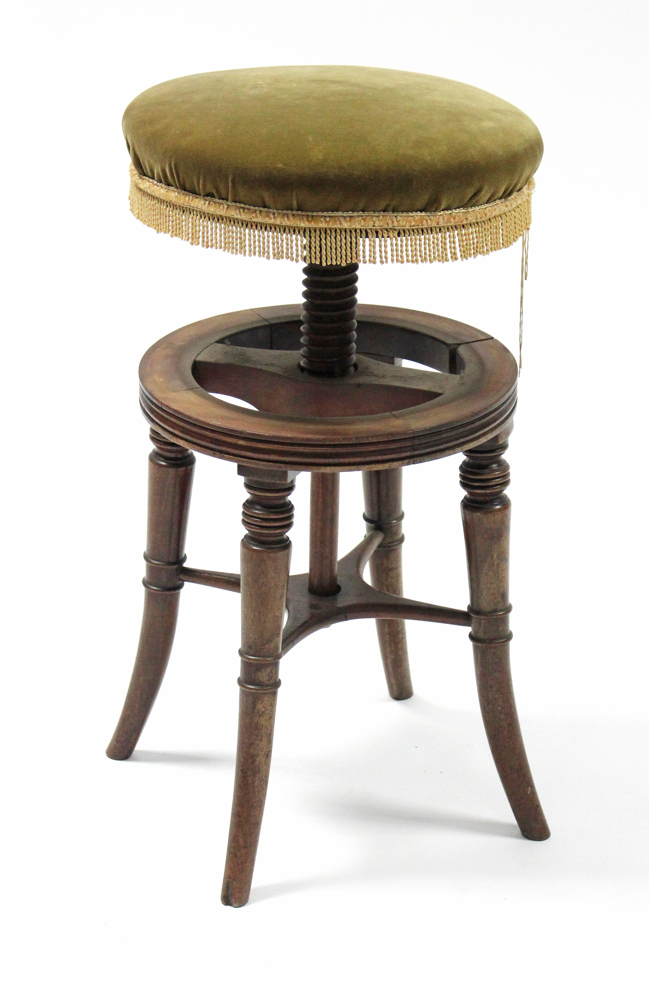 An early Victorian mahogany adjustable piano stool with padded circular seat on central screw, & - Image 2 of 3