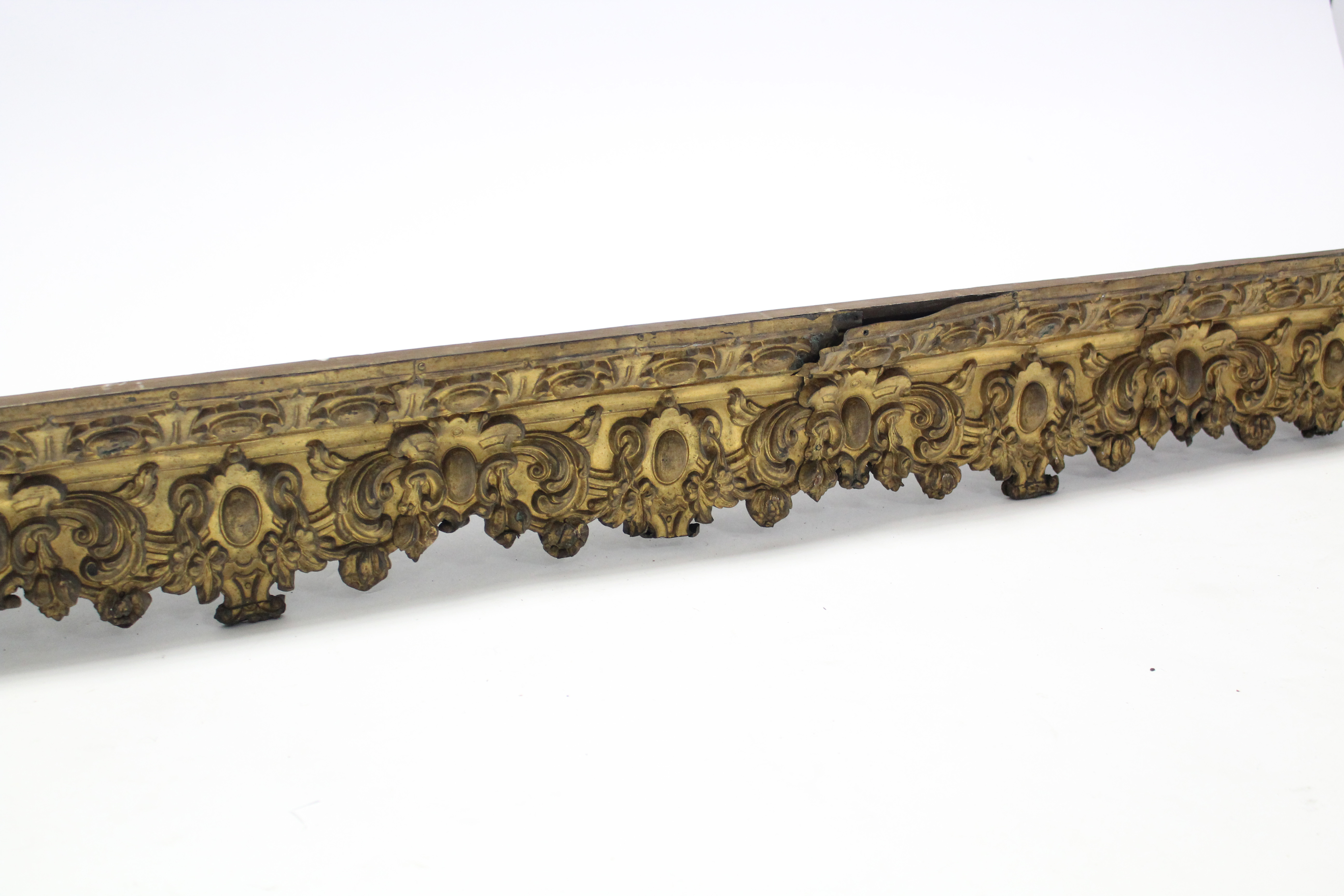 A 19th century curtain pelmet, with embossed metal foliate decoration; 75” wide x 7” high. - Image 2 of 4