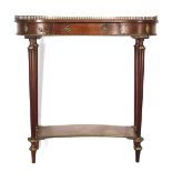 A Louis XVI style mahogany kidney-shaped occasional table with floral marquetry top, brass gallery &