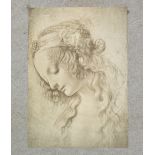 After Leonardo da Vinci, ‘Head of a Woman’; a lithographic print of a sepia drawing published by