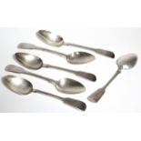 Four George III silver Fiddle pattern dessert spoons, London 1816, by Wm. Bateman; & two similar