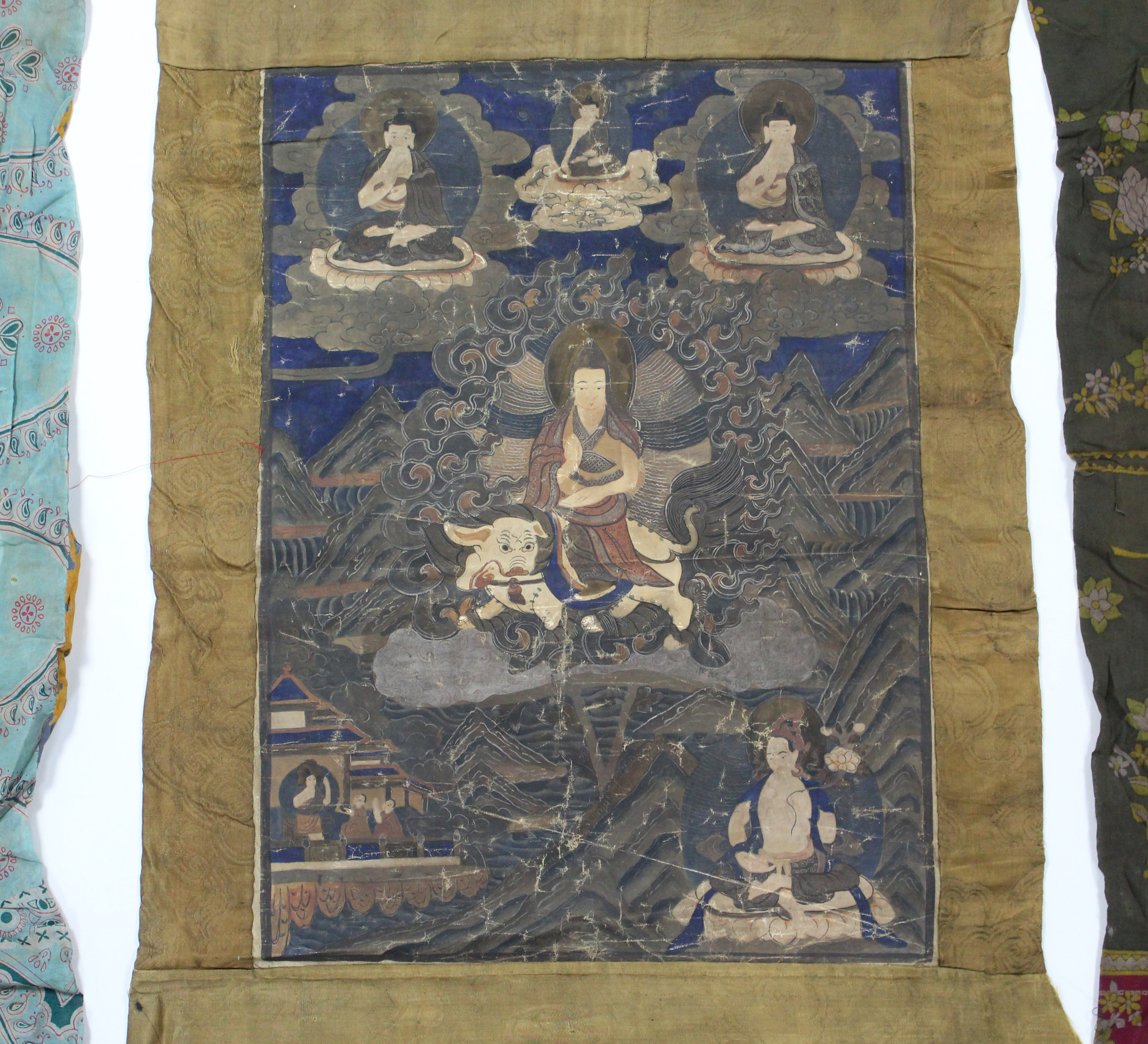 A group of six various Tibetan Thankas; the largest: 23” x 19”. - Image 2 of 7