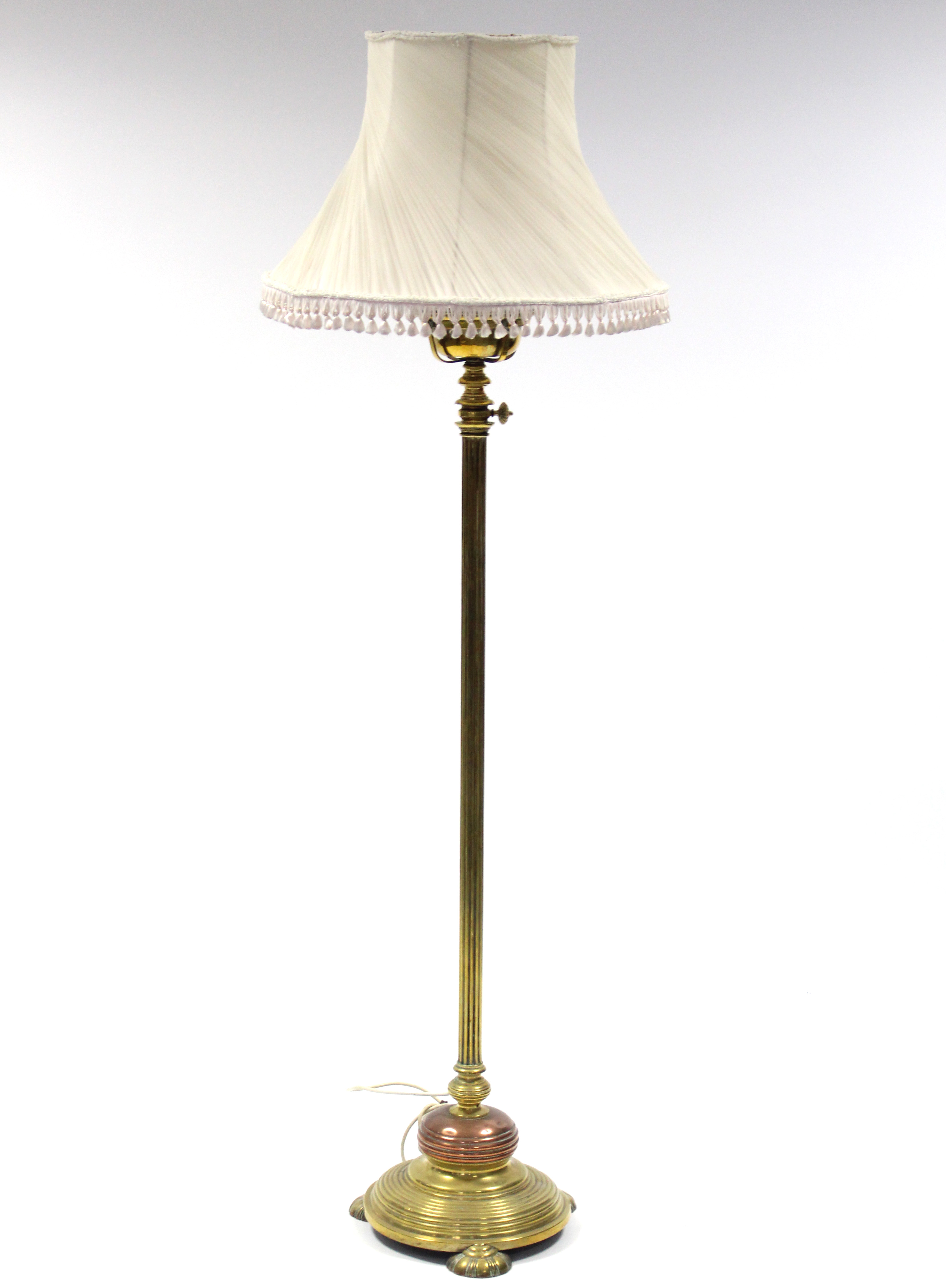 A Victorian brass & copper standard lamp on reeded column & circular base; 60” high. - Image 2 of 2