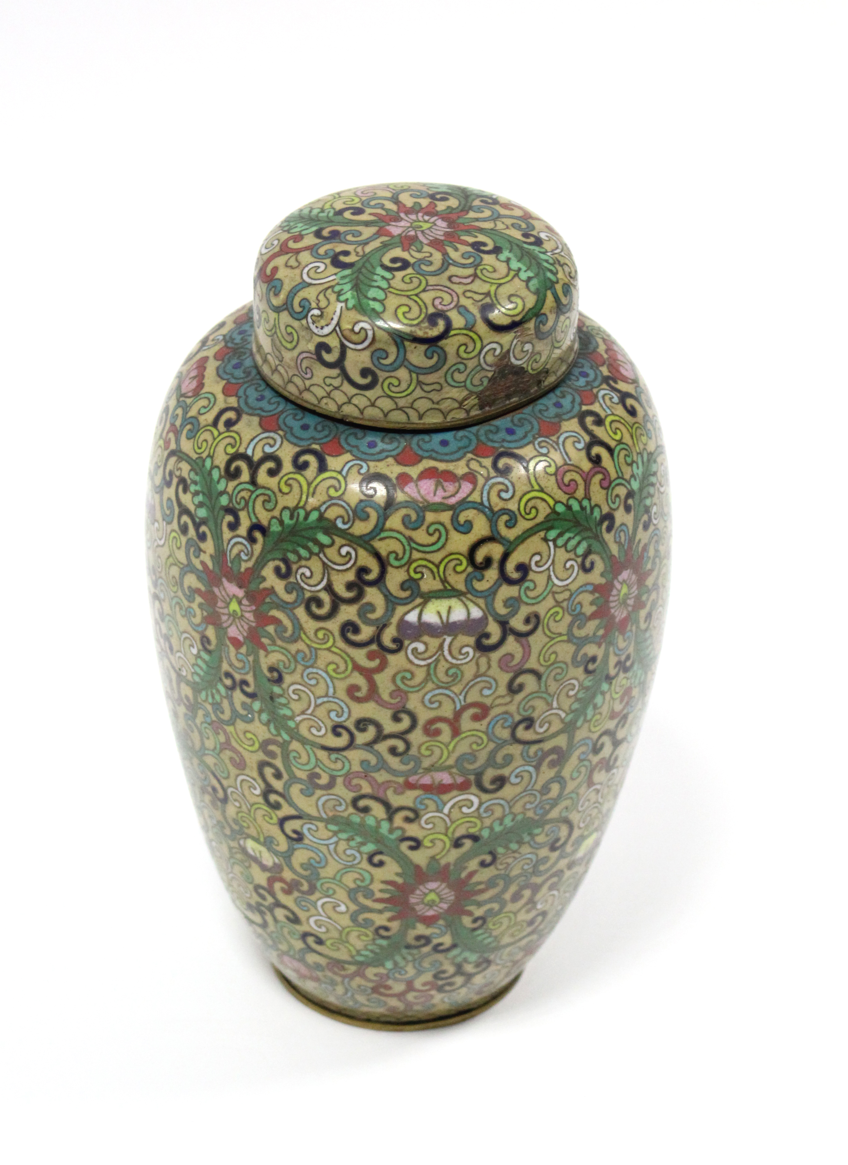 A late 19th/early 20th century Chinese cloisonné ovoid vase with stylised scrolling foliate design - Image 2 of 3