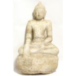 An Indian large sculptured white marble seated figure of the Buddha, 24¾” high (broken & re-stuck at