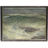 C. H. THOMPSON (early 20th century). A coastal scene with seagull over rocks in rough seas. Signed &