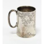An Edwardian silver christening mug of tapered cylindrical form, with engraved foliate